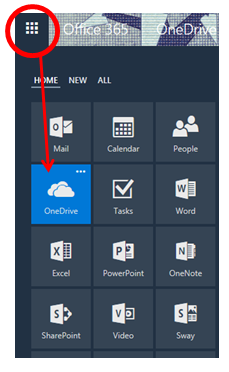 O365 App Launcher with OneDrive Icon Highlighted