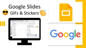 Google Slides GIFs and Stickers graphic with a computer monitor