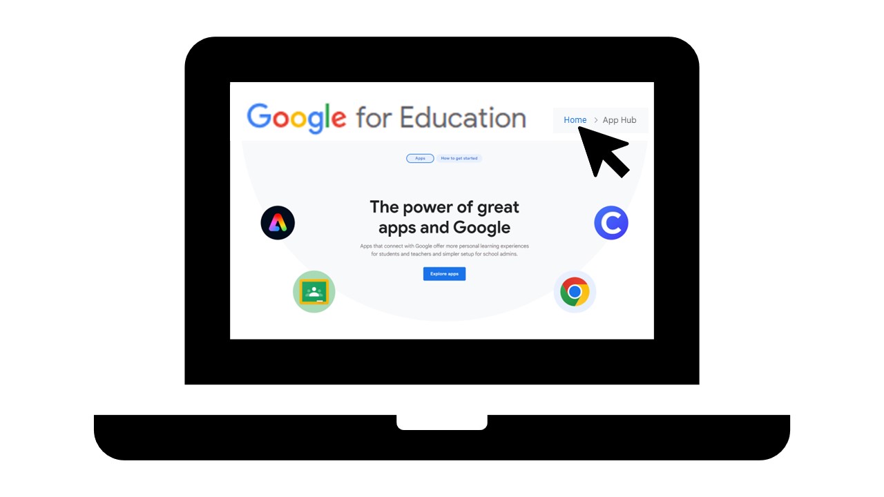 Image of a laptop with the Google for Education Apps Hub screen