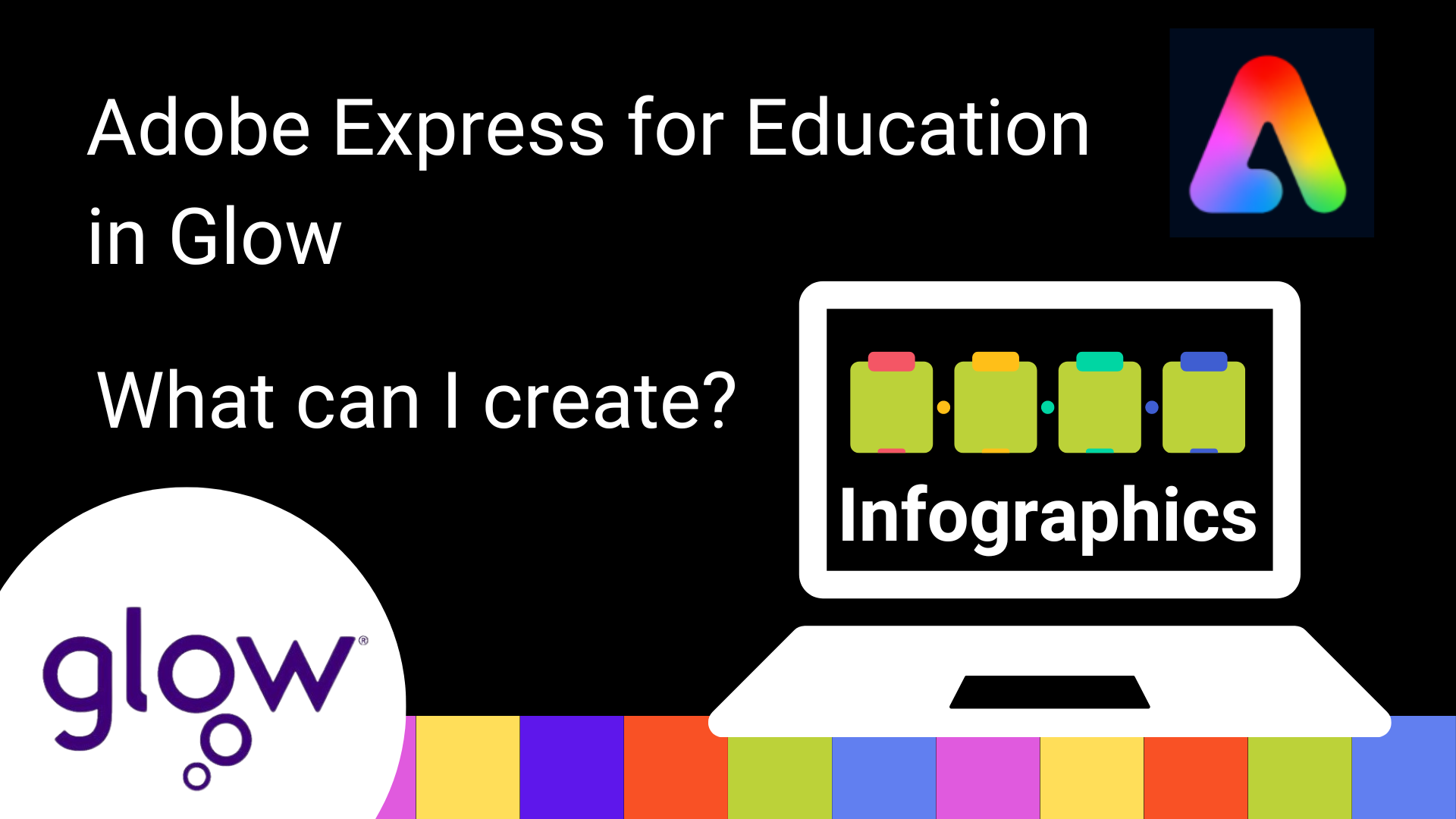 Adobe Express for Education in glow graphic. What can I create? Infographics